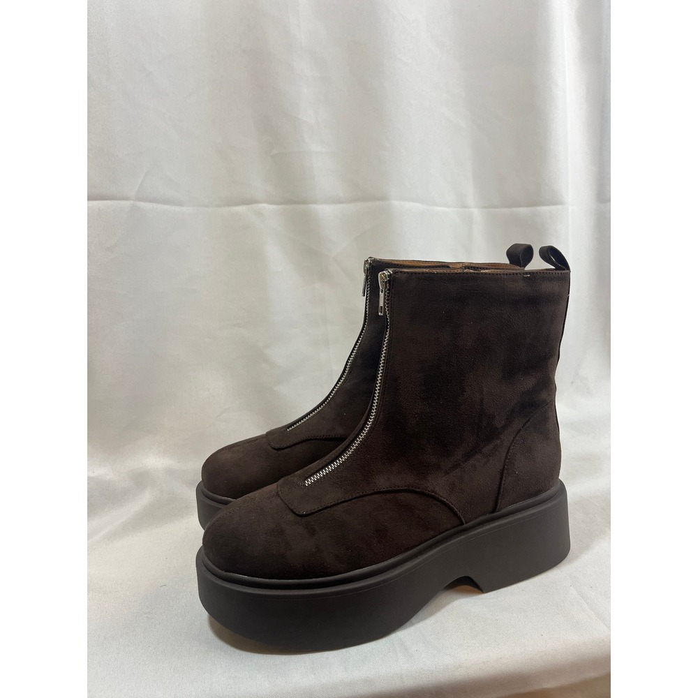 Wild Fable Womens Brown Faux Suede Front Zip Platform Ankle Boots Size 9.5